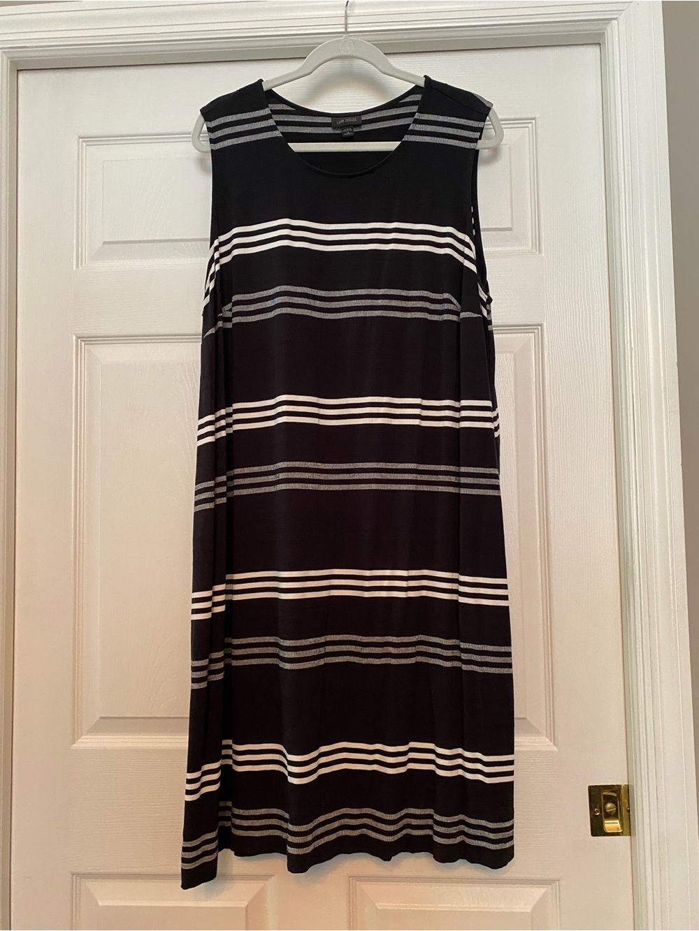 J. Jill Black Dress with White & Gray Horizontal Stripes